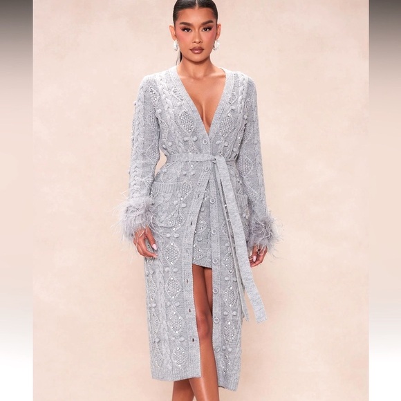 Fashion Nova Sweaters - Fashion Nova Gray Silver Long Cardigan size: Large